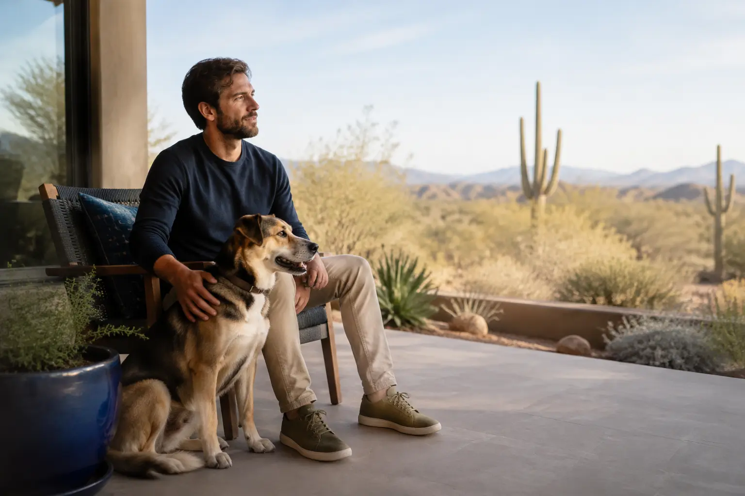 An Arizona resident relaxing at home with his emotional support dog